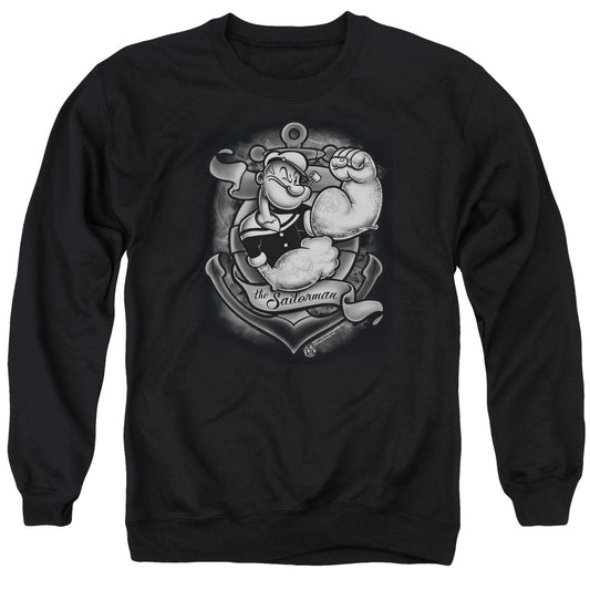 Popeye Anchors Away Mens Crewneck Sweatshirt Black