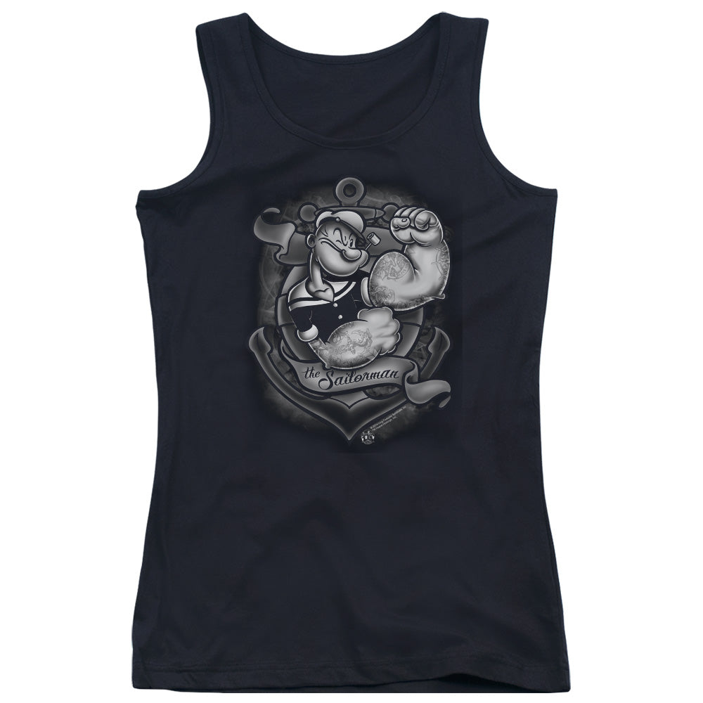 Popeye Anchors Away Womens Tank Top Shirt Black