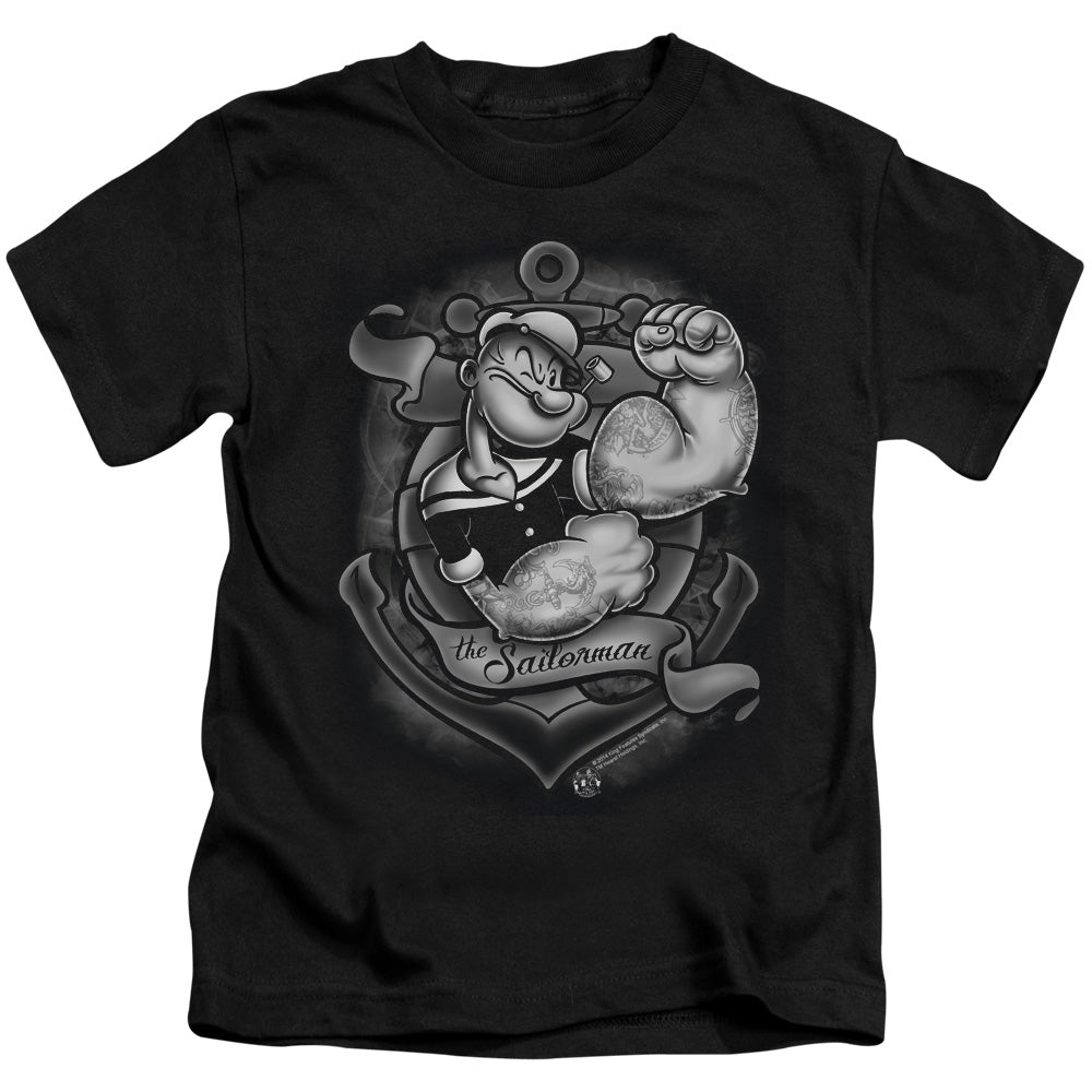 Popeye Anchors Away Juvenile Kids Youth T Shirt Black