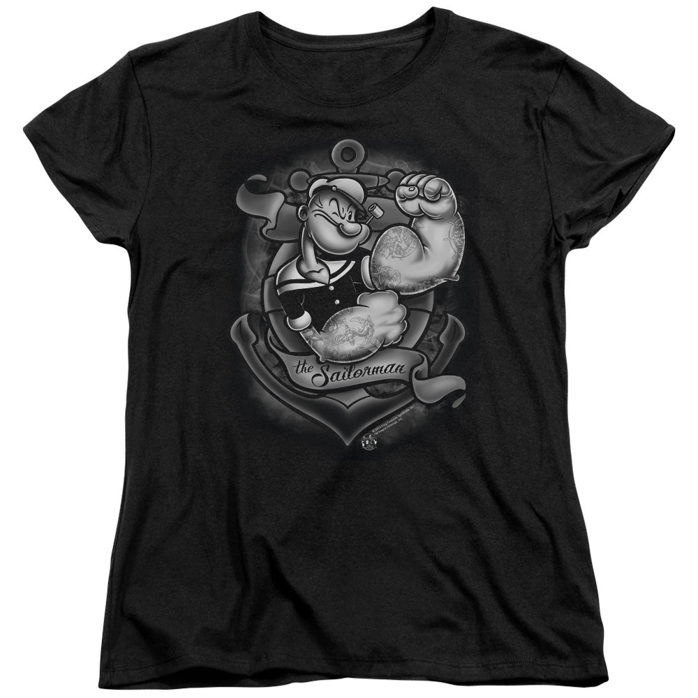 Popeye Anchors Away Womens T Shirt Black