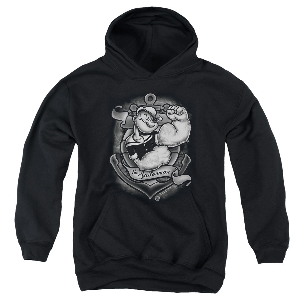 Popeye Anchors Away Kids Youth Hoodie Black