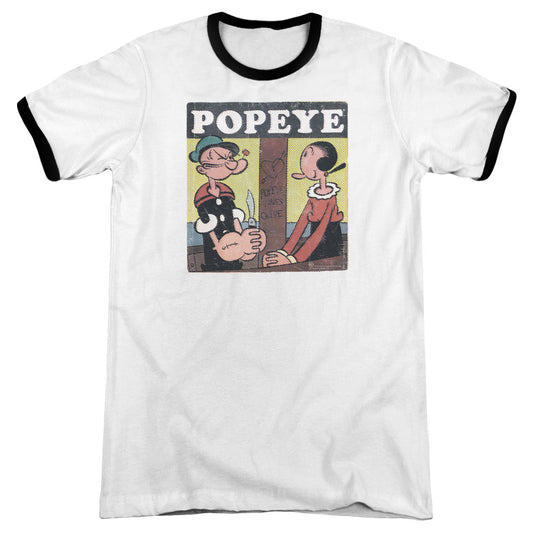 Popeye Loves Olive Heather Ringer Mens T Shirt White Black