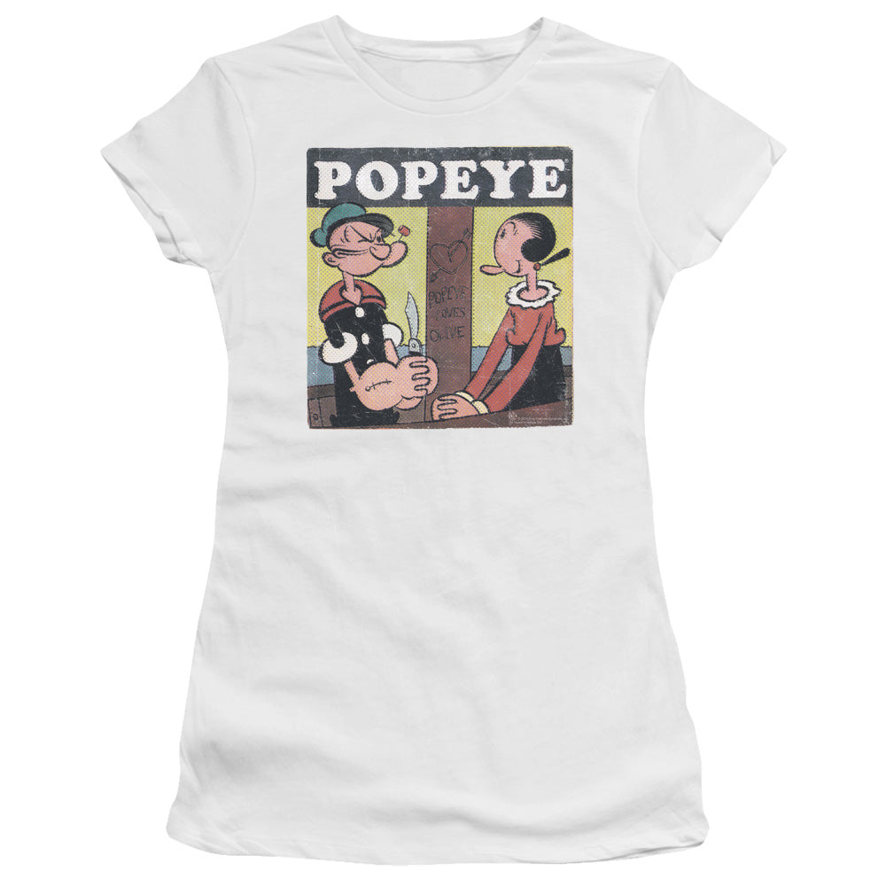 Popeye Loves Olive Junior Sheer Cap Sleeve Womens T Shirt White