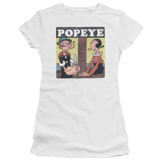 Popeye Loves Olive Junior Sheer Cap Sleeve Womens T Shirt White