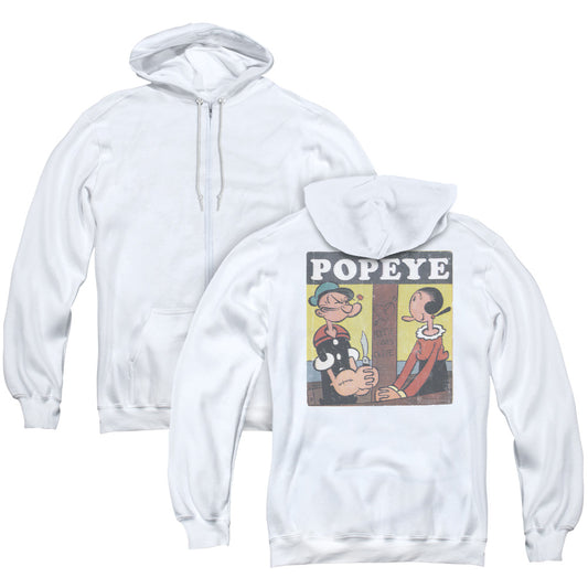 Popeye Loves Olive Back Print Zipper Mens Hoodie White