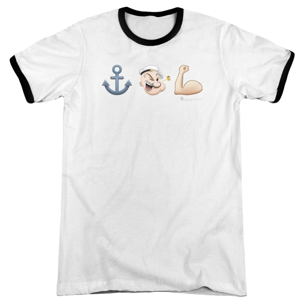 Popeye Emoji Heather Ringer Mens T Shirt White Black