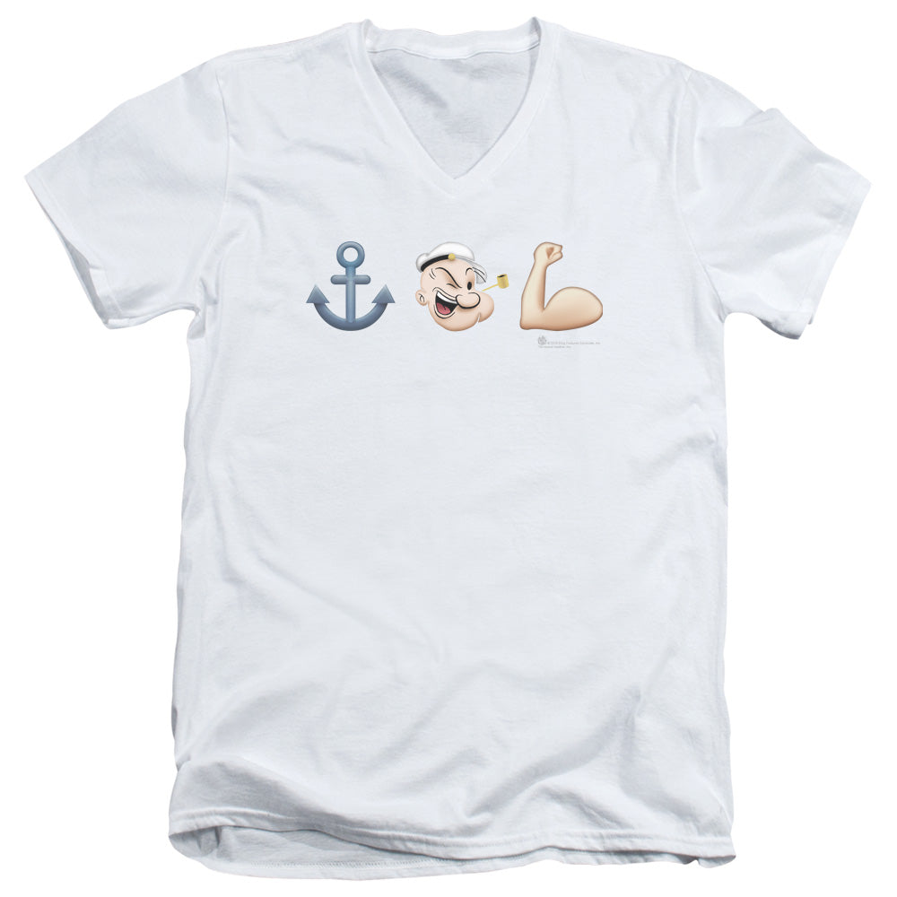 Popeye Emoji Mens Slim Fit V Neck T Shirt White