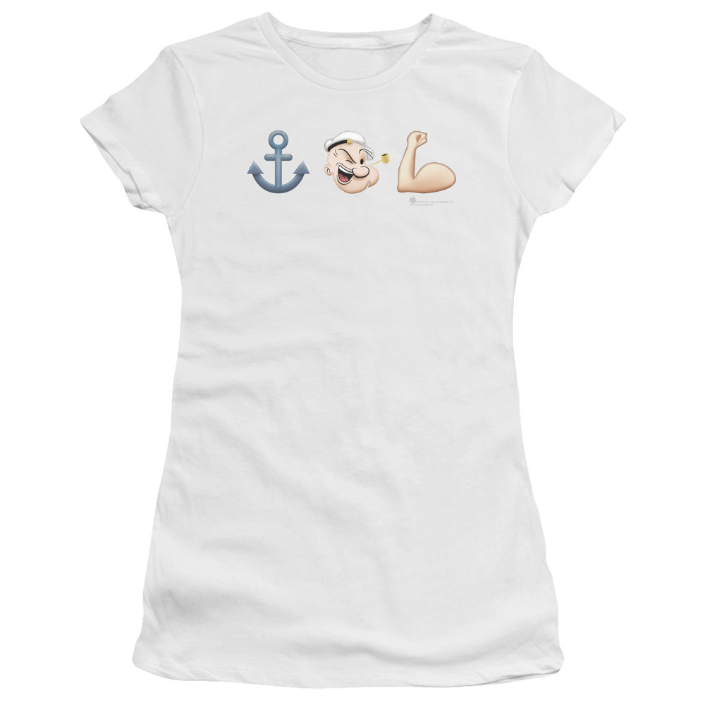 Popeye Emoji Junior Sheer Cap Sleeve Womens T Shirt White