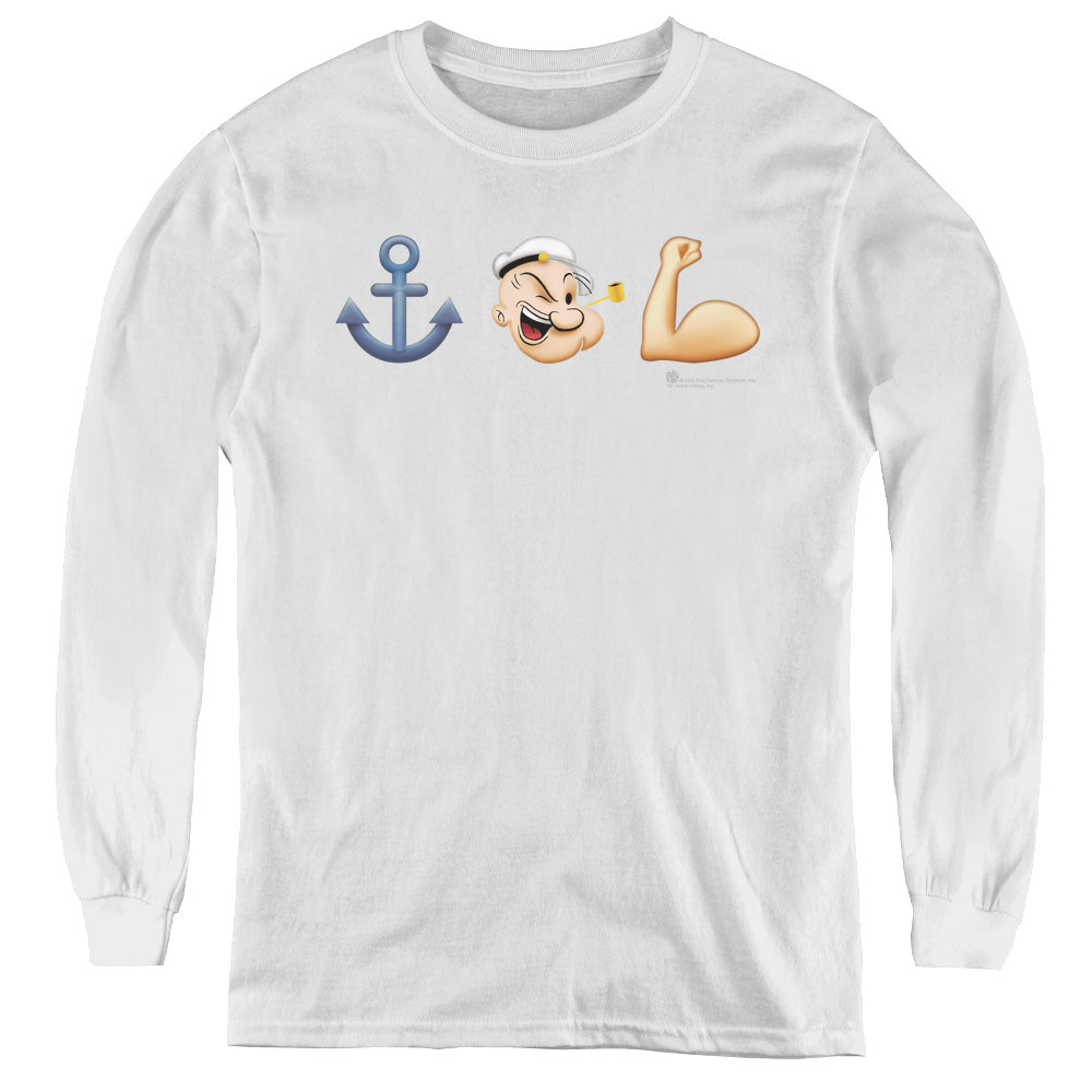 Popeye Emoji Long Sleeve Kids Youth T Shirt White