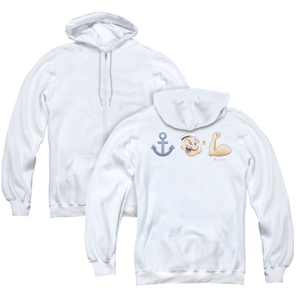 Popeye Emoji Back Print Zipper Mens Hoodie White