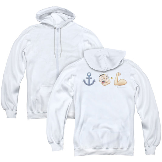 Popeye Emoji Back Print Zipper Mens Hoodie White