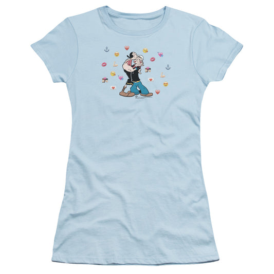 Popeye Love Icons Junior Sheer Cap Sleeve Womens T Shirt Light Blue