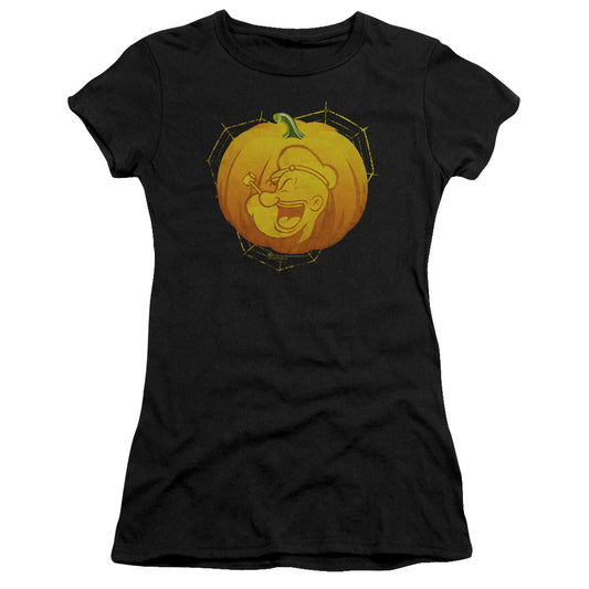 Popeye Pop O Lantern Junior Sheer Cap Sleeve Womens T Shirt Black