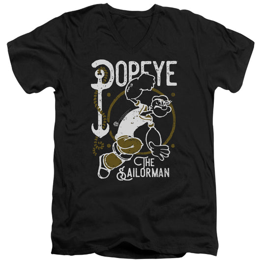 Popeye Vintage Sailor Mens Slim Fit V Neck T Shirt Black