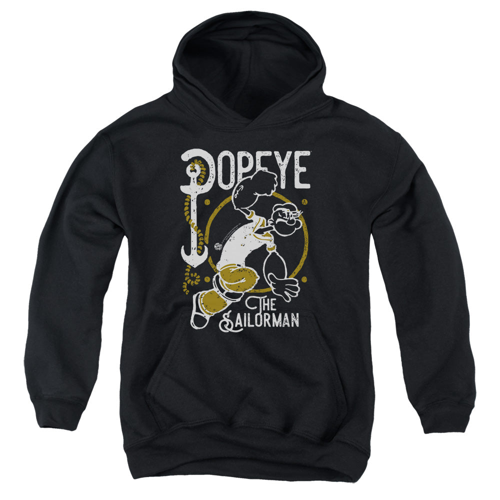 Popeye Vintage Sailor Kids Youth Hoodie Black