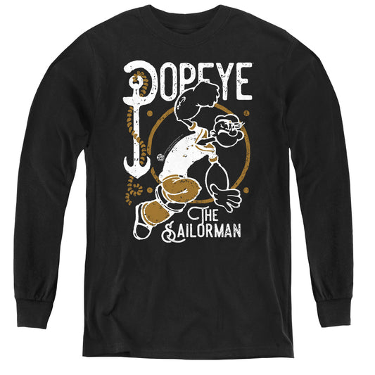 Popeye Vintage Sailor Long Sleeve Kids Youth T Shirt Black