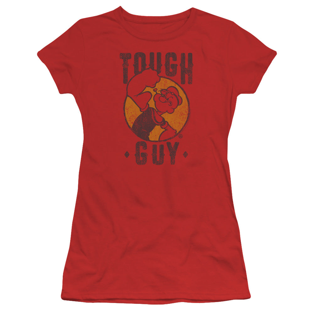 Popeye Tough Guy Junior Sheer Cap Sleeve Womens T Shirt Red