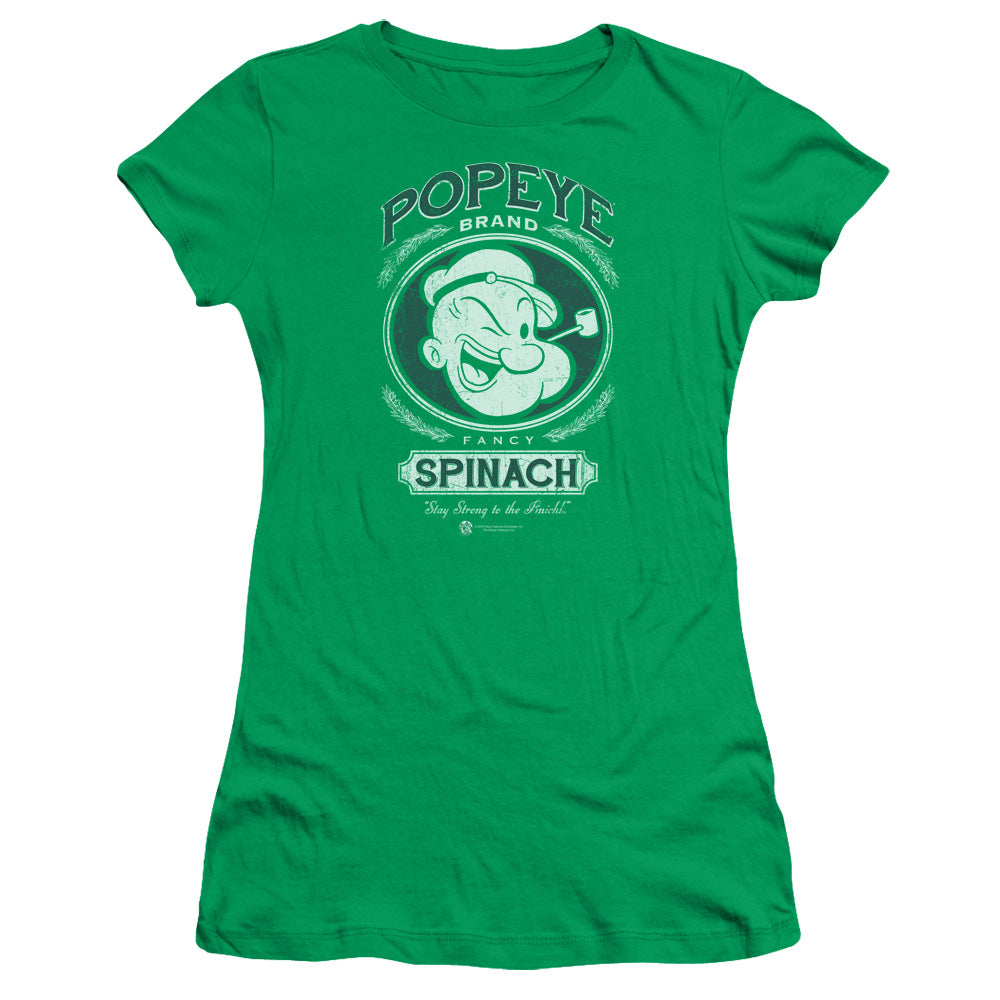 Popeye Fancy Spinach Junior Sheer Cap Sleeve Womens T Shirt Kelly Green