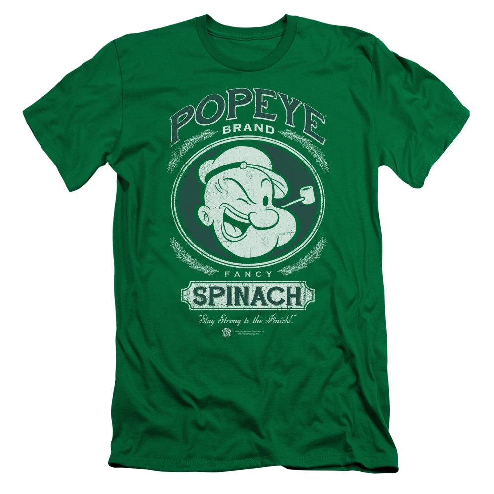 Popeye Fancy Spinach Slim Fit Mens T Shirt Kelly Green