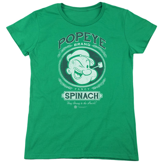 Popeye Fancy Spinach Womens T Shirt Kelly Green