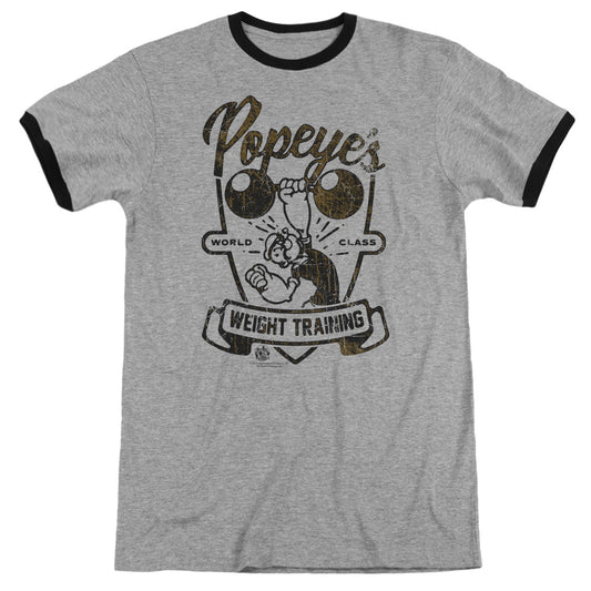 Popeye Weight Training Heather Ringer Mens T Shirt Heather Black