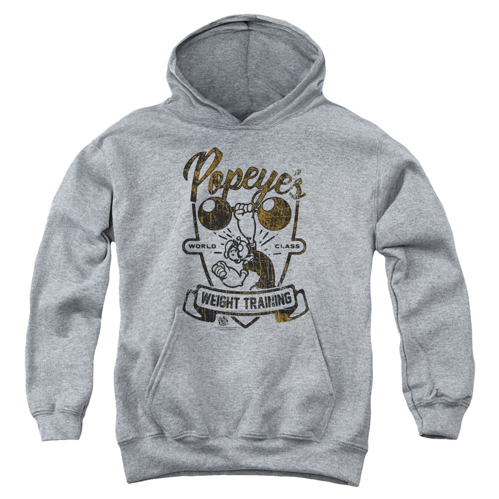 Popeye Weight Training Kids Youth Hoodie Athletic Heather