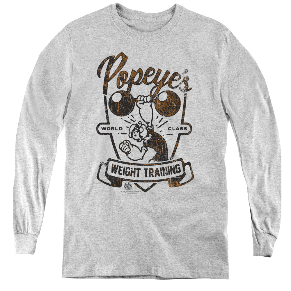 Popeye Weight Training Long Sleeve Kids Youth T Shirt Athletic Heather