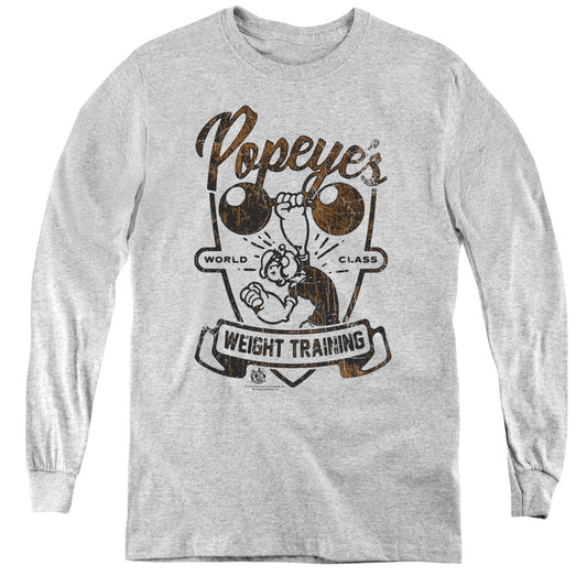 Popeye Weight Training Long Sleeve Kids Youth T Shirt Athletic Heather