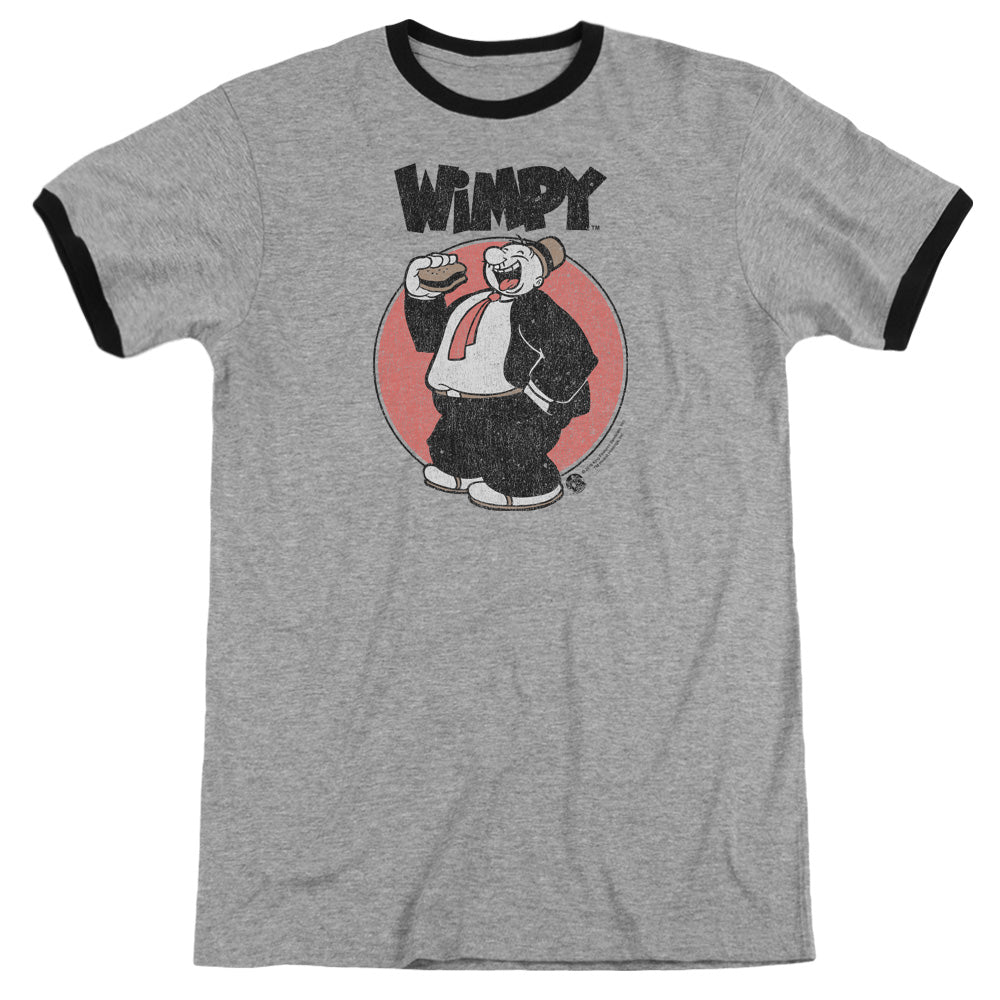 Popeye Wimpy Heather Ringer Mens T Shirt Heather Black