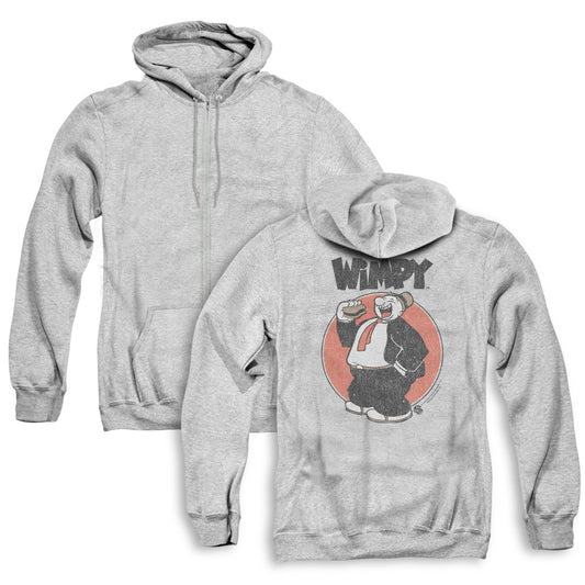 Popeye Wimpy Back Print Zipper Mens Hoodie Athletic Heather