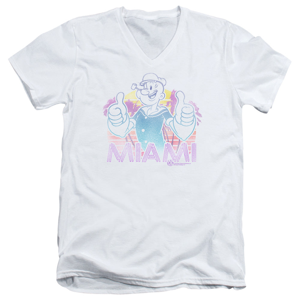 Popeye Miami Mens Slim Fit V Neck T Shirt White