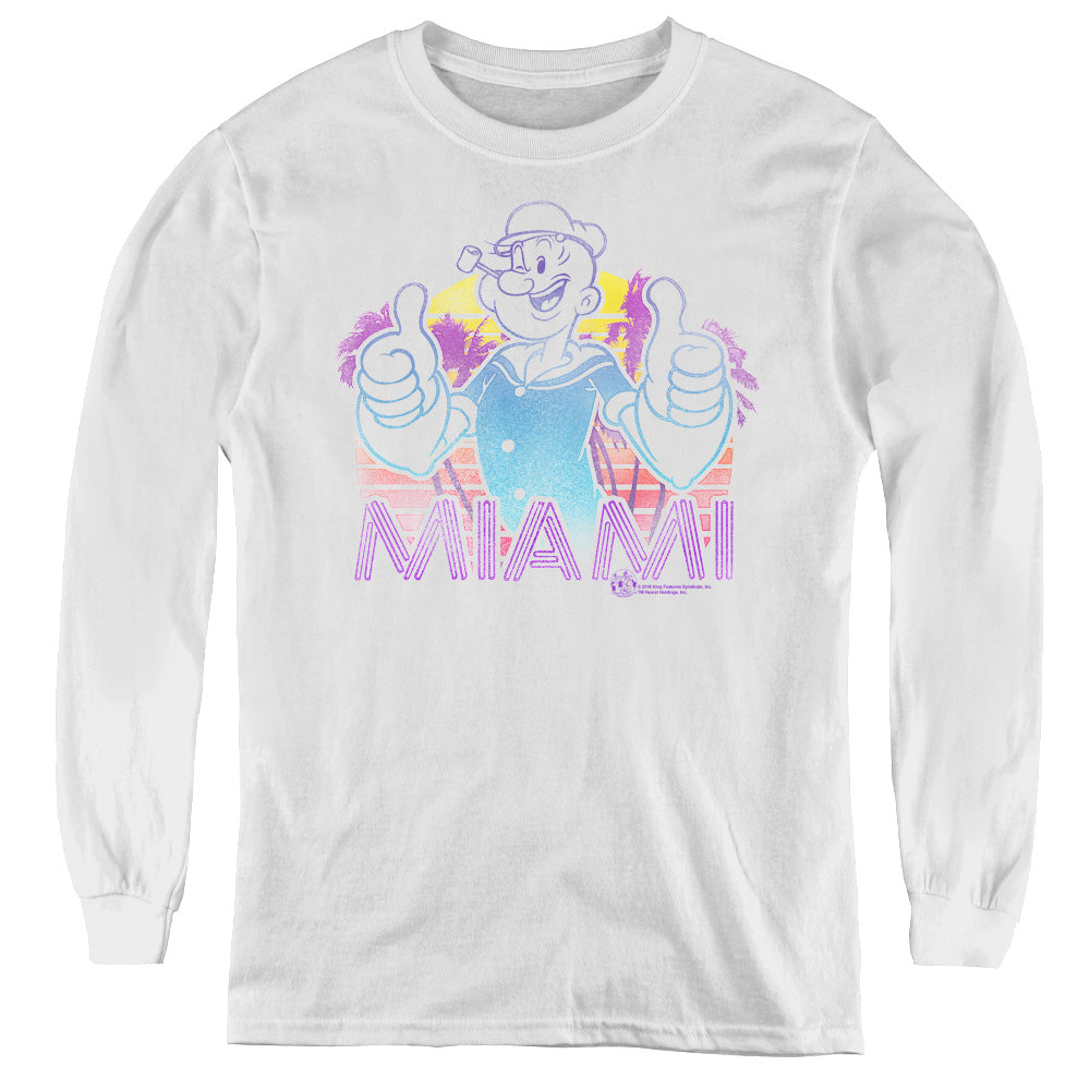 Popeye Miami Long Sleeve Kids Youth T Shirt White