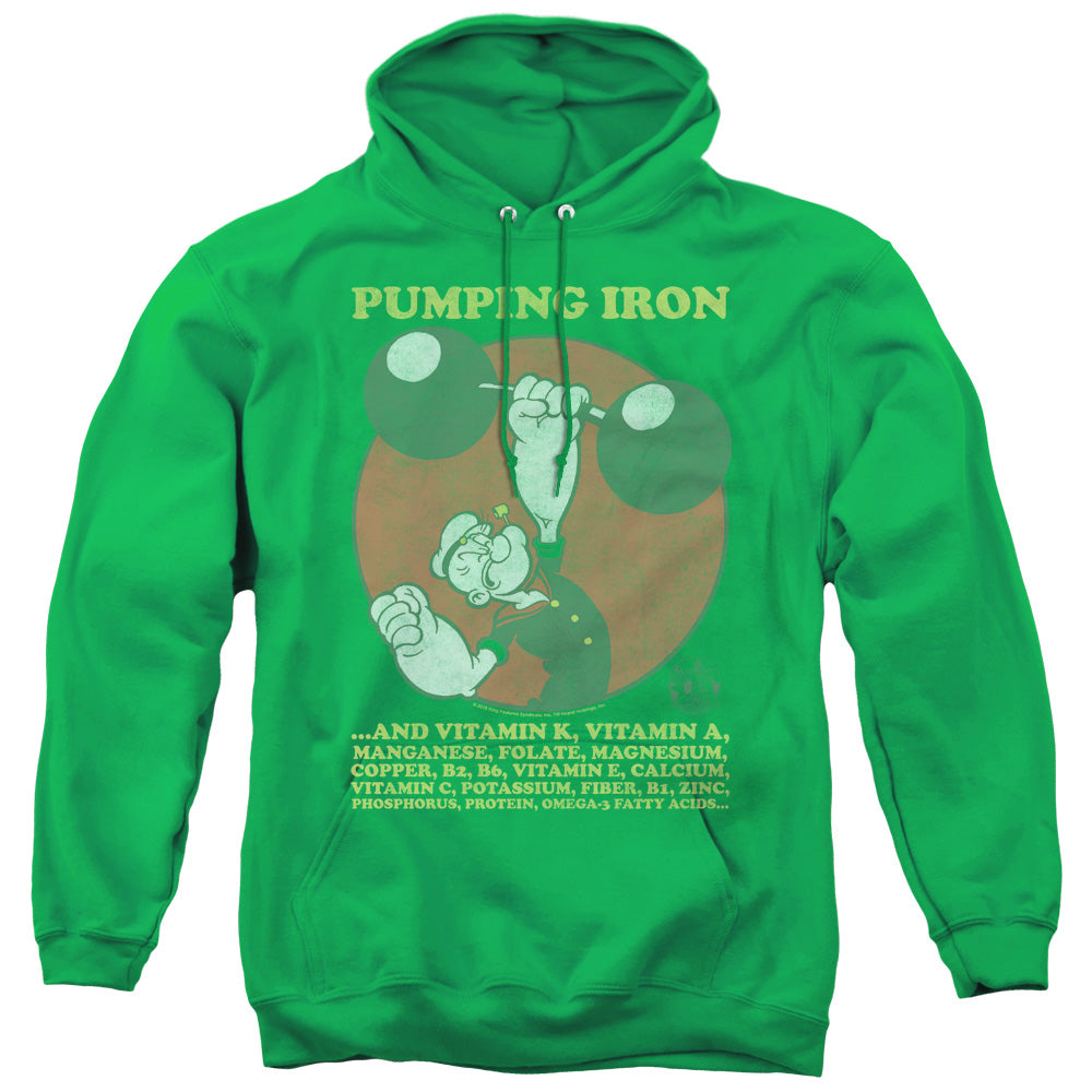 Popeye Pumping Iron Mens Hoodie Kelly Green