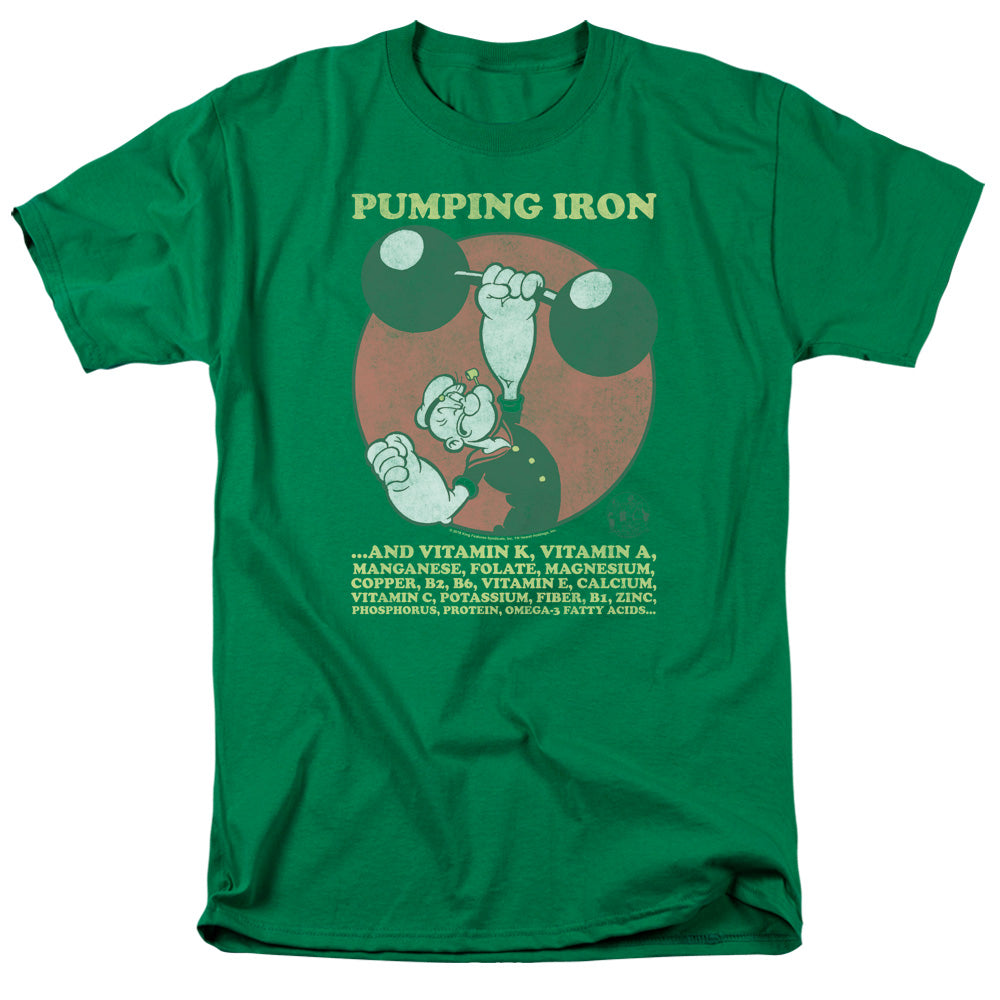 Popeye Pumping Iron Mens T Shirt Kelly Green