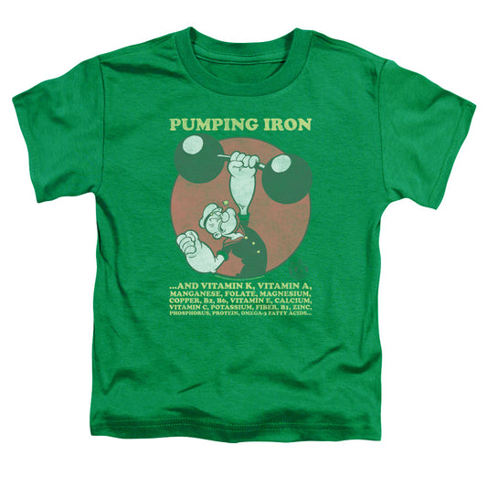 Popeye Pumping Iron Toddler Kids Youth T Shirt Kelly Green