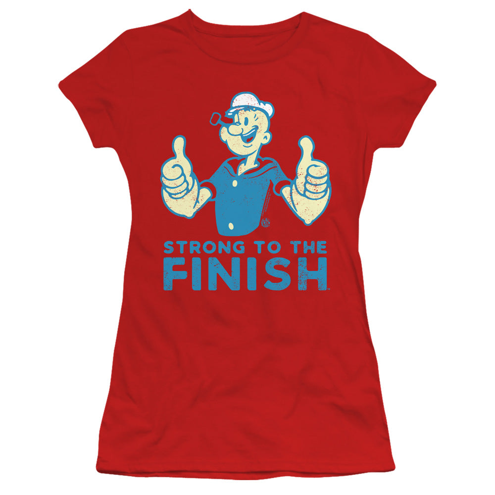 Popeye Strong Junior Sheer Cap Sleeve Womens T Shirt Red