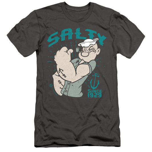 Popeye Salty Since Slim Fit Mens T Shirt Charcoal