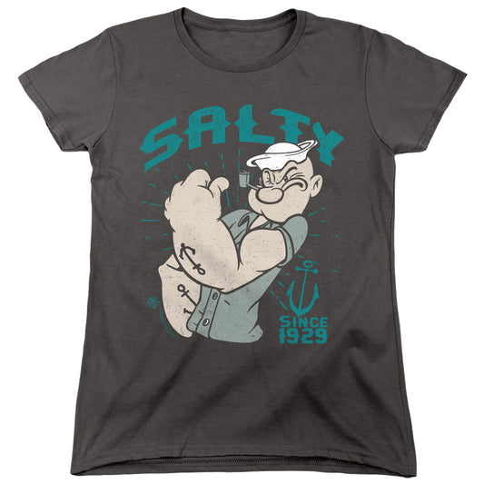 Popeye Salty Since Womens T Shirt Charcoal