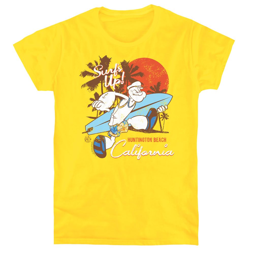 Popeye Surfs Up Womens T Shirt Yellow