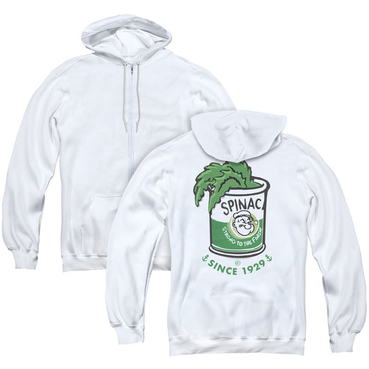 Popeye Strong To The Finish Back Print Zipper Mens Hoodie White