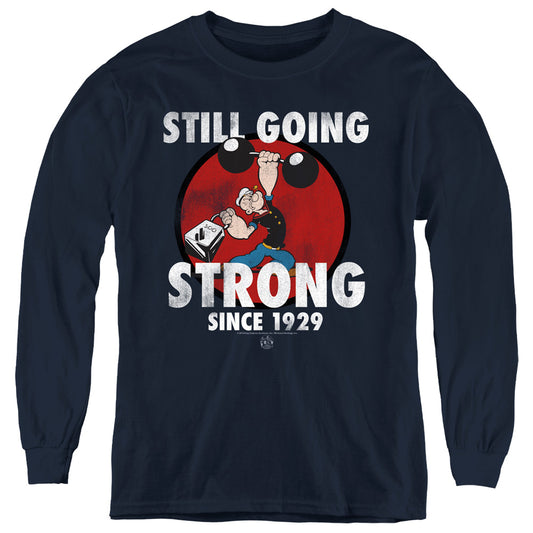 Popeye Still Going Strong Long Sleeve Kids Youth T Shirt Navy