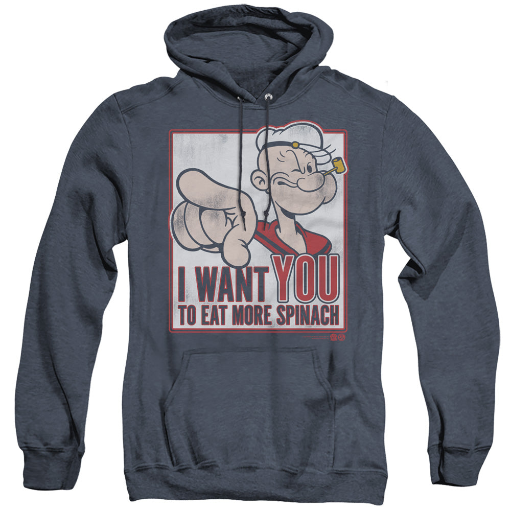 Popeye I Want You Heather Mens Hoodie Navy