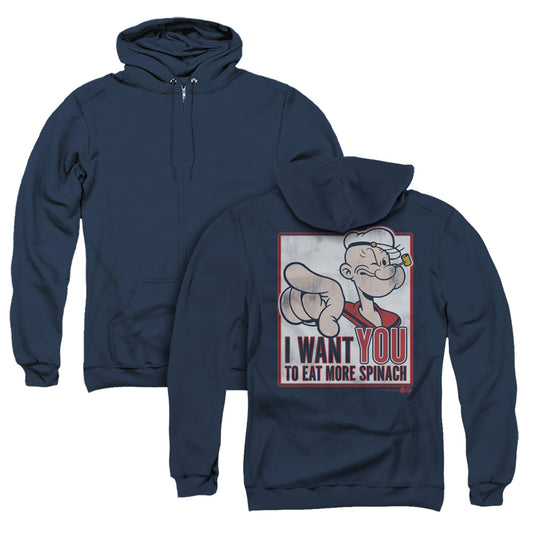 Popeye I Want You Back Print Zipper Mens Hoodie Navy