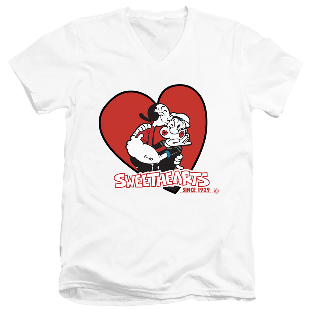 Popeye Sweethearts Mens Slim Fit V Neck T Shirt White