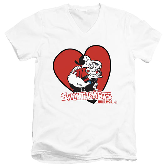 Popeye Sweethearts Mens Slim Fit V Neck T Shirt White