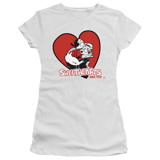 Popeye Sweethearts Junior Sheer Cap Sleeve Womens T Shirt White