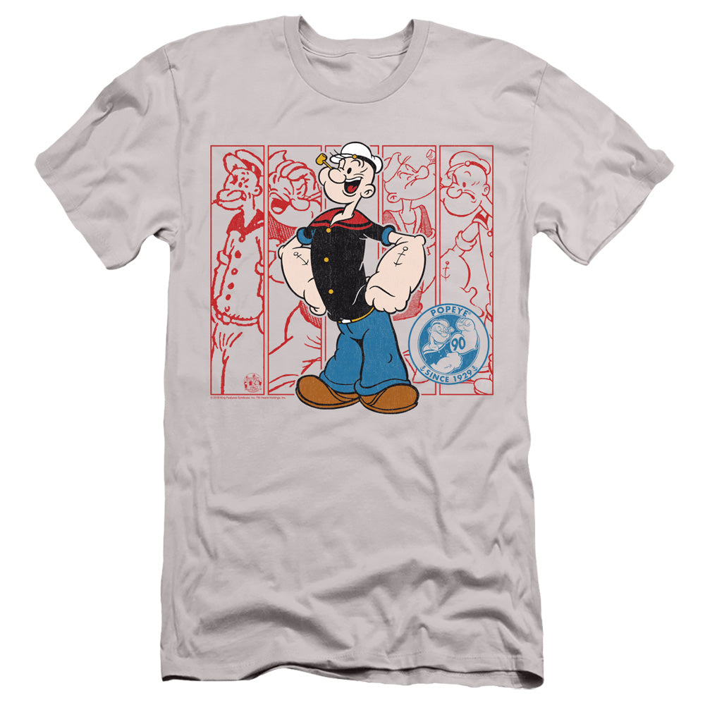 Popeye Through The Years Slim Fit Mens T Shirt Silver