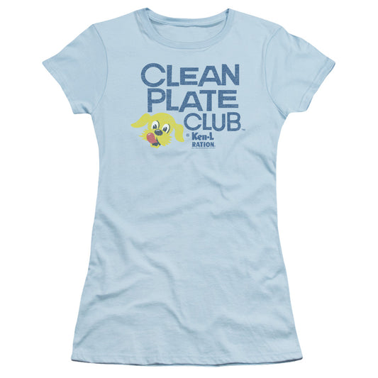 Ken L Ration Clean Plate Junior Sheer Cap Sleeve Womens T Shirt Light Blue