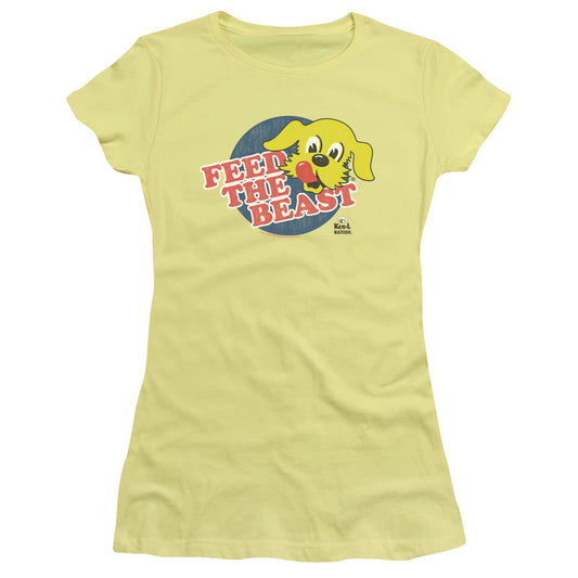 Ken L Ration Feed The Beast Junior Sheer Cap Sleeve Womens T Shirt Banana