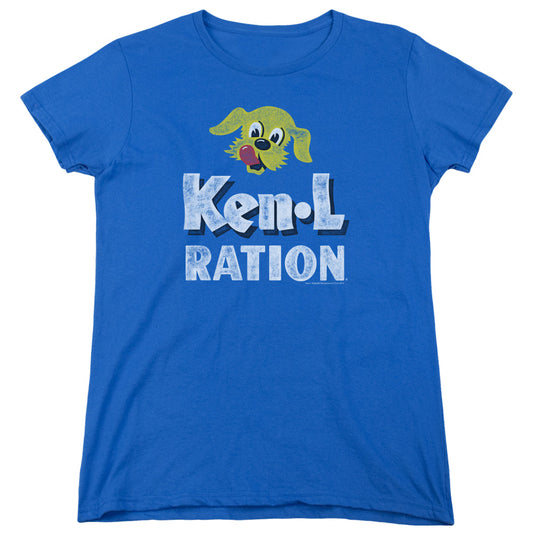 Ken L Ration Distressed Logo Womens T Shirt Royal Blue